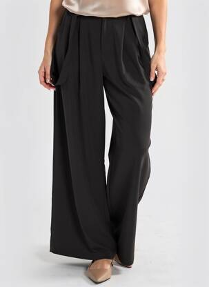 Pantalon larg țesătură poplin mărime normală negru LUMINA femeie