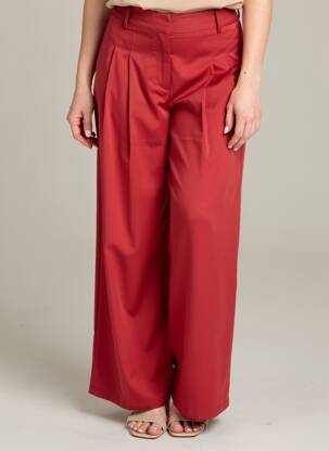 Pantalon larg țesătură poplin talie înaltă roșu GARCONNE femeie