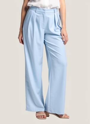 Pantalon larg țesătură poplin talie înaltă albastru GARCONNE femeie