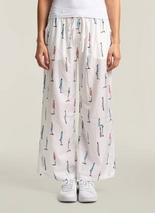 Pantalon larg țesătură poplin mărime normală alb LUMINA femeie