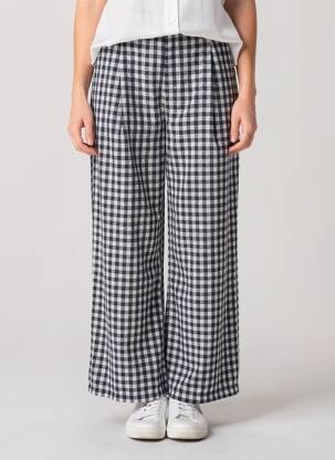 Pantalon larg țesătură poplin talie înaltă albastru FEELHOO femeie