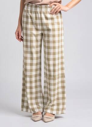 Pantalon larg țesătură crep mărime normală verde MUSY MUSE femeie