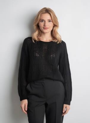 Pulover plasă decupată mâneci lungi negru LUK AP femeie