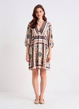 Rochie scurtă mâneci 3/4 mâneci 3/4 bej GRACE & MILA femeie