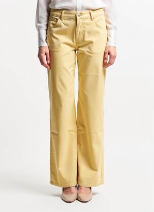 Pantalon larg închidere cu fermoar sub clapetă cu nasturi mărime normală galben THINKING MU femeie