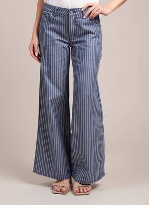 Pantalon larg închidere cu fermoar sub clapetă cu nasturi mărime normală albastru THINKING MU femeie