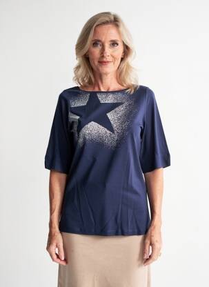 Tricou serigrafie mâneci scurte albastru MARBLE femeie