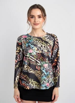 Pulover croială cambrată mâneci lungi negru COULEURS DU TEMPS femeie