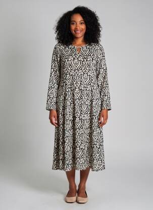 Rochie midi imprimeu fantezie mâneci lungi negru NIKI MODE femeie