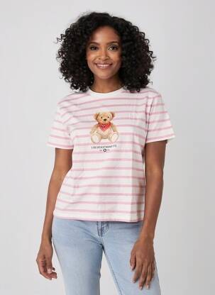 Tricou croială dreaptă mâneci scurte roz LULUCASTAGNETTE femeie