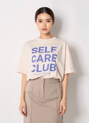 Tricou serigrafie mâneci scurte bej H&M femeie