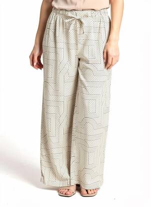 Pantalon larg închidere cu fermoar sub clapetă cu nasturi mărime normală bej H&M femeie