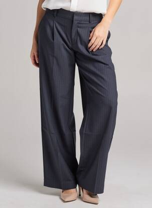 Pantalon larg țesătură poplin talie înaltă albastru UNIQLO femeie