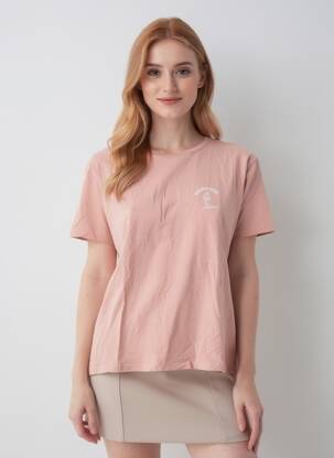 Tricou croială dreaptă mâneci scurte roz SANS MARQUE femeie