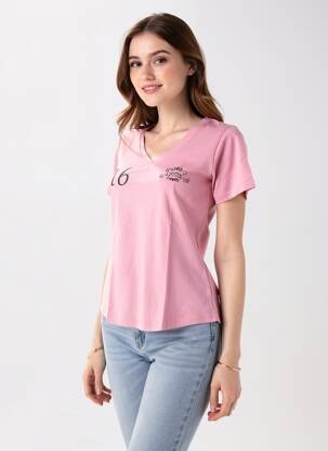Tricou guler în v mâneci scurte roz COMPTOIR DU RUGBY femeie