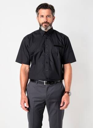 Cămașă cu mâneci scurte croială dreaptă negru QUINZE & TREIZE bărbat