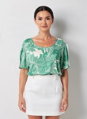 Bluză imprimeu floral mâneci scurte verde KOCCA femeie