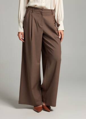 Pantalon larg talie cu cleme talie înaltă maro SUNCOO femeie