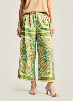 Pantalon larg țesătură crep mărime normală verde MOLLY BRACKEN femeie