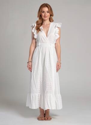 Rochie lungă mâneci scurte mâneci scurte alb MAJORELLE femeie