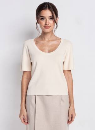 Pulover elasticitate mâneci scurte bej H&M femeie