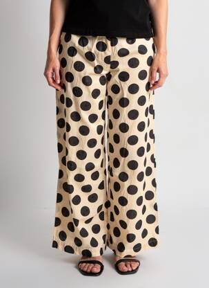 Pantalon larg țesătură crep talie înaltă bej ZARA femeie