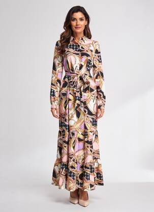 Rochie lungă mâneci lungi mâneci lungi bej FRACOMINA femeie