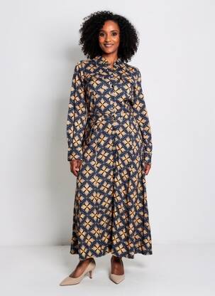 Rochie lungă imprimeu fantezie mâneci lungi albastru 4 FUNKY FLAVOURS femeie