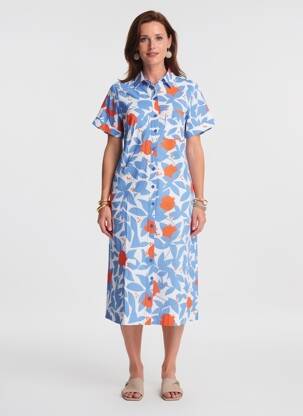 Rochie midi imprimeu floral mâneci scurte albastru MADEMOISELLE YEYE femeie