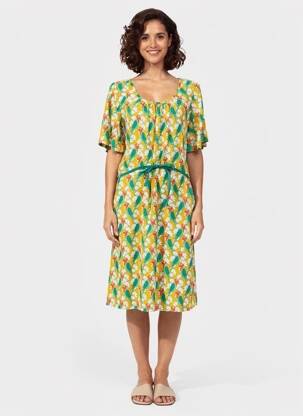 Rochie midi imprimeu fantezie mâneci scurte galben BAKERY LADIES femeie
