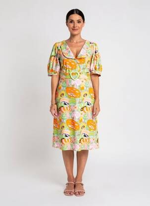 Rochie midi mâneci 3/4 mâneci 3/4 portocalie MARGOT femeie
