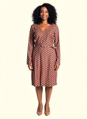 Rochie midi imprimeu fantezie mâneci lungi portocalie 4 FUNKY FLAVOURS femeie