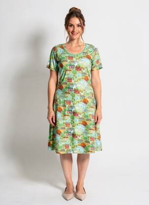 Rochie midi imprimeu fantezie mâneci scurte verde CISSI OCH SELMA femeie