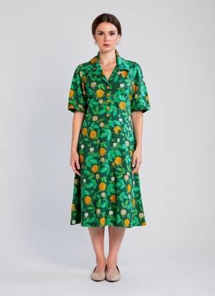 Rochie midi imprimeu fantezie mâneci scurte verde CISSI OCH SELMA femeie