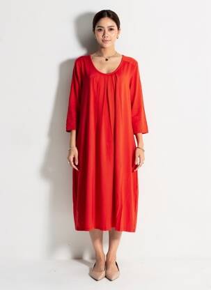 Rochie midi mâneci 3/4 mâneci 3/4 portocalie ZILCH femeie