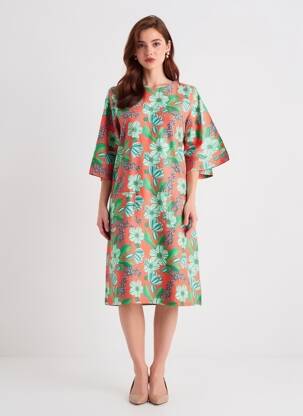 Rochie midi imprimeu floral mâneci 3/4 portocalie CISSI OCH SELMA femeie