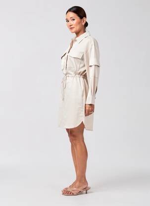 Rochie scurtă croială fluidă mâneci lungi bej LOLA CASADEMUNT femeie