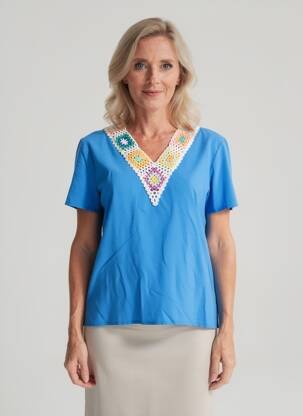 Tricou croială dreaptă mâneci scurte albastru HALOGENE femeie