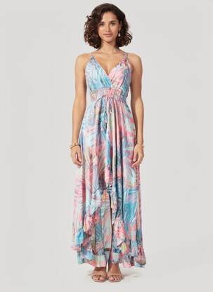 Rochie lungă imprimeu fantezie bretele subțiri albastru YYDS (YOUR YOUTHFUL DRESS STYLE) femeie