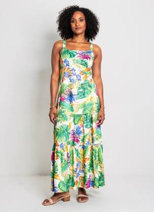 Rochie lungă imprimeu fantezie fără mâneci verde LISE CHARMEL femeie