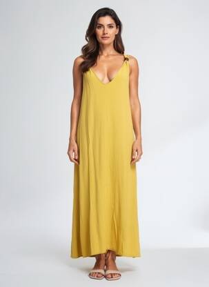 Rochie lungă fără mâneci fără mâneci galben GLOSSY femeie