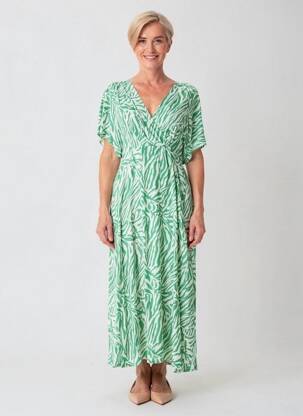 Rochie midi imprimeu fantezie mâneci scurte verde ANGE femeie