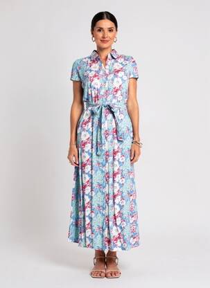 Rochie lungă mâneci scurte mâneci scurte albastru QUEEN'S femeie