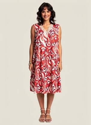 Rochie midi imprimeu fantezie fără mâneci roșu WORLD FASHION femeie