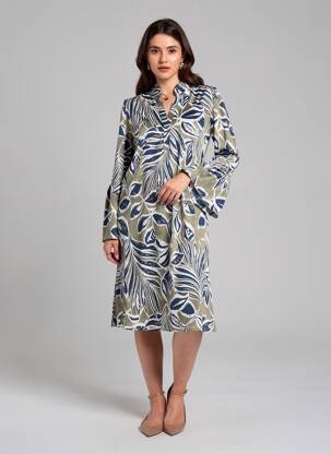 Rochie midi imprimeu fantezie mâneci lungi albastru JOY'S PARIS femeie