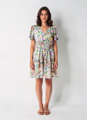 Rochie midi imprimeu fantezie mâneci scurte verde QUEEN'S femeie
