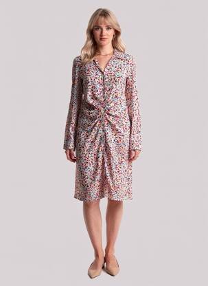 Rochie midi imprimeu fantezie mâneci lungi alb JOY'S PARIS femeie