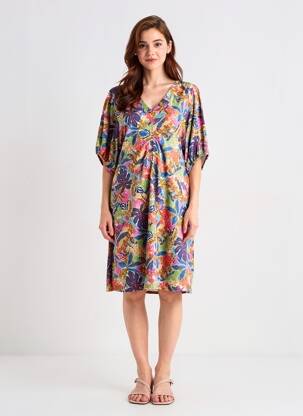 Rochie midi imprimeu fantezie mâneci scurte albastru EMA BLUE'S femeie