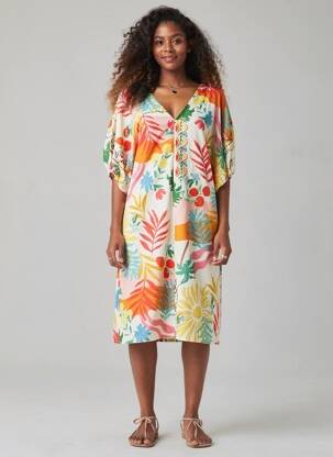 Rochie midi imprimeu fantezie mâneci scurte alb EMA BLUE'S femeie