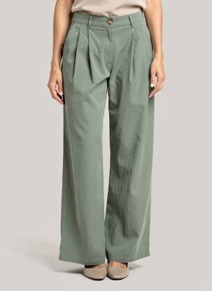 Pantalon larg țesătură crep talie înaltă verde INDIE+MOI femeie